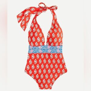 J. Crew Halter one-piece swimsuit in classic block print red 12